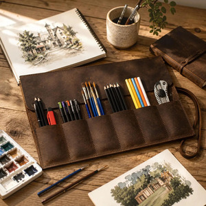 Estuche de Cuero Genuino para Pinceles de Artista, Organizador de Herramientas de Pintura de Acuarela, Estuche de Accesorios para Artista Hecho a Mano, Venta al por Mayor del Fabricante - Product Image 4