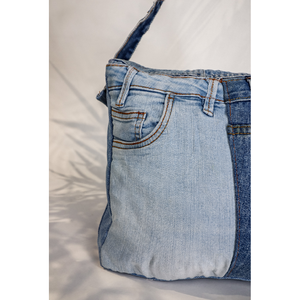 Factory Direct Stitched Jeans Denim Bag <b>Zip</b> Top Shoulder Bag for Retail OEM ODM - Product Image 4