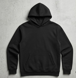 Custom OEM Regular Fit Heavyweight 420g Cotton Fleece Lined Anti-shrink Breathable Blank <b>Black</b> Unisex Pullover Hoodie <b>Sweatshirt</b> - Product Image 5
