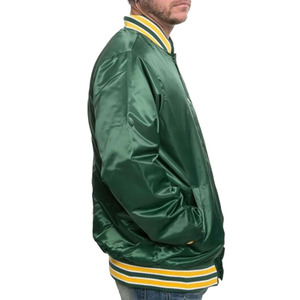 Blouson bomber en satin vert pour homme, coupe classique, col rabattu, couleur unie, vêtement décontracté pour l'automne - Product Image 4