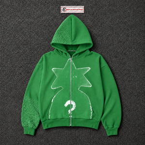 Sudadera con capucha y cremallera completa Green Star Graphic, estilo oversize, streetwear unisex, vintage, con estampado desgastado, informal. - Product Image 5