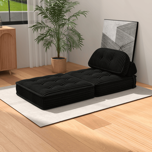 Chaise Longue Convertibile in Velluto a Coste con Design Trapuntato, Supporto Completo in Schiuma, Letto Pieghevole e Cuscino ad Arco Regolabile - Product Image 3