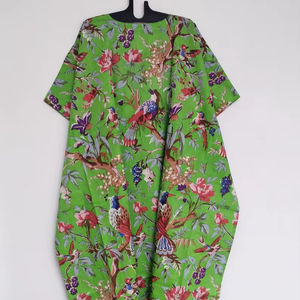Vestido Kaftán de Algodón con Estampado de Aves, Hecho a Mano, Maxi, para Playa, Ligero, Ropa de Verano - Product Image 1