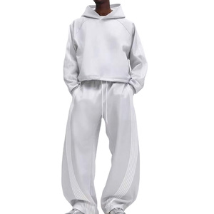 2026 Fashion Baggy Tracksuit Men Stripe Raglan Sleeve Boxy Fit Hoodie Jogger <b>Set</b> Luxury Blank Wide Leg <b>Sweatpants</b> <b>Set</b> - Product Image 2