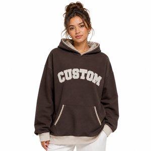 Sudadera con capucha a rayas para mujer 2026, forro polar marrón personalizado, jersey oversize de manga larga con letras - Product Image 1