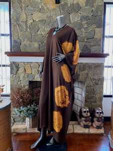 Plus Size Dark <b>Brown</b> Shibori <b>Tie</b> Dye Rayon Kaftan Dress Relaxed Fit Flowy Women Loungewear - Product Image 4