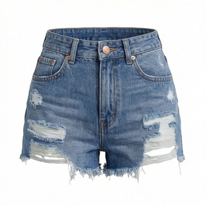 Shorts en jean pour femme à franges, coupe slim extensible, style décontracté d'été, streetwear, vêtement tendance et élégant - Product Image 1