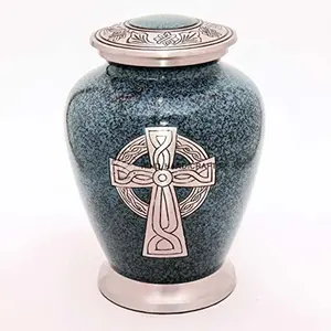 Embossed Cross Design Cremation Urns for Ashes Royal White Marble cheap Price cremation urns Funeral Metal Coffin Casket