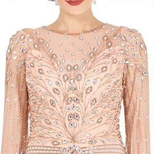 Robe longue maxi vintage style Gatsby des années 1920, couleur nude, paillettes, tulle brodé à la main, robe de bal, robe de mariée - Product Image 5