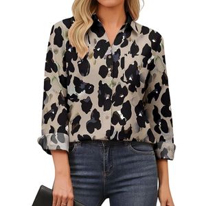 Women Polyester Chiffon <b>Blue</b> Striped <b>Long</b> <b>Sleeve</b> Dress Work Shirt with Button Front and Classic Collar - Product Image 4