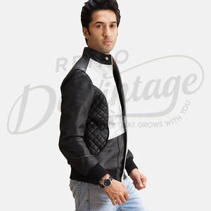 Veste en cuir véritable contrastée noir et blanc pour homme, veste de motard élégante à deux tons, coupe ajustée, veste bomber tendance urbaine - Product Image 3