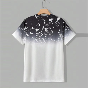 Ensemble T-shirt et short pour homme, imprimé dégradé noir et blanc, décontracté, été, tenue en deux pièces, respirant, vêtements streetwear - Product Image 3