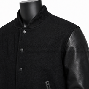 Chaqueta Varsity Personalizada de Lana y Cuero Negra para Hombre, Chaqueta Letterman Lisa, Chaqueta de Béisbol con Bordado OEM, Fabricante al por Mayor - Product Image 6