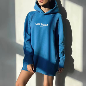 Vestido Sudadera con Capucha Oversize para Mujer OEM ODM, Estampado de Letras, Manga Larga Asimétrica, Tejido Transpirable de Algodón, Ropa de Otoño - Product Image 5