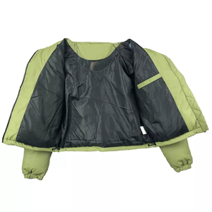 Veste matelassée unisexe à col montant et capuche, coupe-vent, respirante, avec fermeture éclair, manteau d'hiver vert olive uni, poches avant standard en toile - Product Image 4