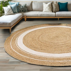 พรมแฮนด์เมดสำหรับห้องนั่งเล่นทำจากวัสดุปอกระเจาและผ้าฝ้ายพรมถักด้วยมือตามสั่ง - Product Image 5