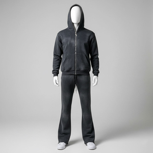 Sudadera con capucha de cremallera completa, conjunto de chándal liso teñido, traje deportivo informal con logo personalizado para hombre y unisex, conjunto de jogger 100% algodón de secado rápido y transpirable. - Product Image 1