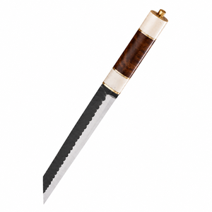 Cuchillo Japonés Hecho a Mano de Acero con Alto Contenido de Carbono, Hoja Fija con Mango de Madera de Ébano y Hueso, Funda de Cuero Genuino, Precio al por Mayor - Product Image 1