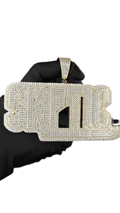 Pendentif Carré Style Punk Sceptique en Zircon Or et Argent, Grandes Pierres Précieuses, Bijoux Fins Sertis de Pierres, Pendentifs et Breloques - Product Image 2