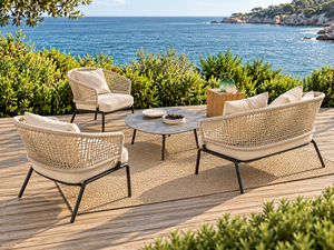 Conjunto de Sofá de Mimbre para Exteriores con Mesa de Centro, Estructura de Aluminio, Cojines de Secado Rápido, Muebles de Patio - Product Image 2