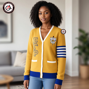 เสื้อคาร์ดิแกนสไตล์วินเทจ แขนยาว คอวี ปักลาย Sigma Gamma Rho Sorority สำหรับผู้หญิง ผ้าอะคริลิกกันยับ - Product Image 4