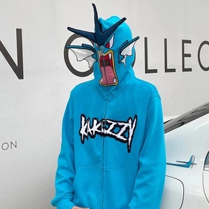 Hoodie surdimensionné personnalisé avec logo, fermeture éclair intégrale, style streetwear, pour hommes, avec trous pour les yeux, broderie chenille, logo personnalisé - Product Image 3