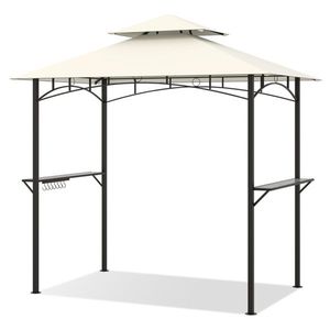Gazebo Moderno Beige 2,4 x 1,5 x 2,5 m per Barbecue da Esterno con 2 Ripiani, Tenda Impermeabile con Cerniera per Cortile, Villa, Parco, in Alluminio - Product Image 1