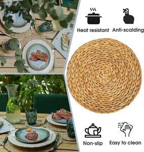 Mantel individual redondo de jacinto de agua tejido Natural tamaño 30/33/35/38cm manteles individuales de ratán antideslizantes y resistentes al calor para decorar fiestas - Product Image 2