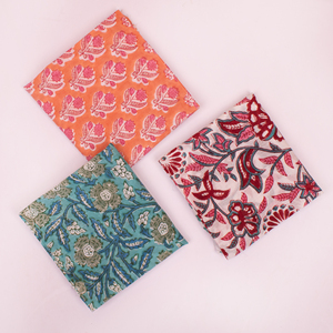 Hand Block Printed Cotton <b>Bandana</b> Fashion Style Gradient Color Flowers Leaf Eco-Friendly Travel Scarf 21x21 Inch Womens Wraps - Product Image 1