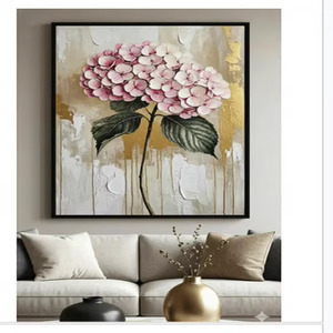 Modern Minimalist <b>Abstract</b> Handmade Frame Bloom Serenity Hand-Painted Tropical Landscape <b>Print</b> Pink Hydrangea Art With Gold - Product Image 2