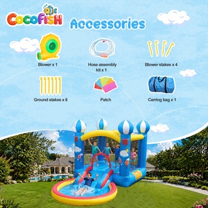 Château gonflable pour enfants sur le thème de la montgolfière Cocofish, en tissu Oxford, avec toboggan, fosse à balles ronde, équipement de jeu pour fête d'enfants - Product Image 4