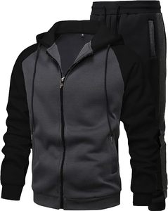 Ensemble de survêtement hiver homme tendance : sweat à capuche et pantalon évasé avec impression en relief, jogging empilé 100 % coton - Product Image 1