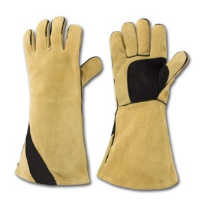 Long Double-<b>Sided</b> Flannel Cowhide Split Leather Gloves Double-<b>Sided</b> Flame Retardant Fireproof Safety Gloves with Heat Insulation - Product Image 1