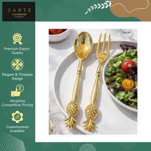 ชุดช้อนส้อมเสิร์ฟสลัดทองเหลืองชุบทองทำมือ ดีไซน์หรูหรา เป็นมิตรต่อสิ่งแวดล้อม ปลอดภัยสำหรับเครื่องล้างจาน เหมาะสำหรับโรงแรม - Product Image 3