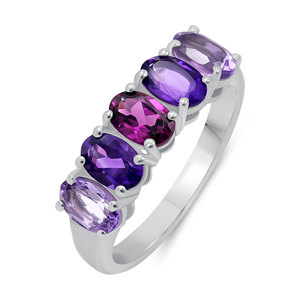 Anillo de Eternidad Gourik de Plata de Ley 925 con Piedras Naturales Multicolores, Amatista Morada de Corte Ovalado y Granate Rodolita para Mujer - Product Image 1