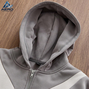 Sweat-shirt à capuche zippé pour homme, design patchwork coupé-cousu, colorblock, fermeture éclair intégrale, en molleton épais - Product Image 5