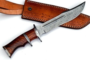 Couteau A&M Enterprises en acier Damas, lame fixe de 12 pouces, manche en bois de rose, étui en cuir, qualité industrielle, garantie 3 ans - Product Image 6