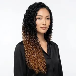 Long Ombre <b>Brown</b> Curly Human Hair <b>Wig</b> Full Volume Silk Base Customizable Size Remy Weft Hair - Product Image 2