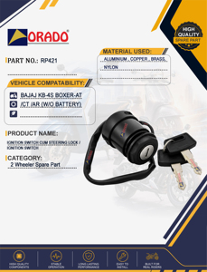 Contacteur de démarrage Bajaj KB 4S Boxer AT CT AR sans batterie, qualité export pour pièces détachées de deux-roues, Inde, Orado - Product Image 2