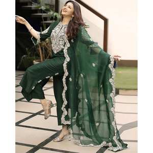 Beautiful <b>Indian</b> & <b>Pakistani</b> <b>Clothing</b> Elegant Party Wear Top Bottom Dupatta Set - Product Image 5