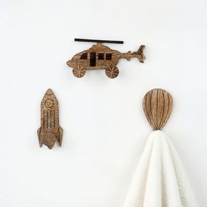 Ganchos de Pared de Madera para Niños, con Diseño de Avión, Coche, Cohete y Globo, Adhesivos Decorativos, Creativos - Product Image 1