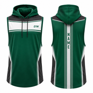 MEGAMAPLE Débardeur à capuche sans manches pour homme, color block, séchage rapide, coupe ajustée, longueur standard, en polyester tricoté, sans doublure, effet bouffant - Product Image 1