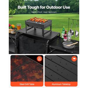 โต๊ะครัวอลูมิเนียมพกพาสำหรับตั้งแคมป์กลางแจ้ง พร้อมตู้เก็บของ 3 ช่อง และกระเป๋าถอดได้สำหรับพกพาสำหรับการตั้งแคมป์และการทำอาหาร - Product Image 3