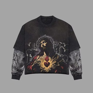 เสื้อยืดพิมพ์ลายโฮโลแกรม แขนสองชั้น แบบยูนิเซ็กซ์ สีรุ้งเหลือบรุ้ง  สำหรับผู้ชายและผู้หญิง ผ้าฝ้าย เหมาะสำหรับงานเทศกาล - Product Image 1