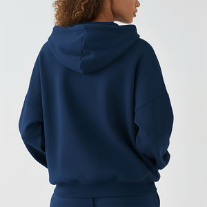 Sudadera con capucha de algodón 100% personalizada OEM/ODM, de color sólido, con cremallera, para mujer, estilo casual, hombros caídos, corte clásico. - Product Image 6