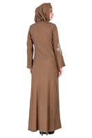 Kahverengi Düz İşlemeli Polyester Tesettür Bol Abaya Elbise Uzun Kollu Maksi Müslüman Günlük Kullanım İçin Cepli Elbise