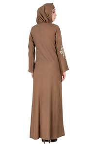 Abaya Hijab ample et modeste en polyester brodé marron uni, robe longue à manches longues pour femme musulmane avec poche pour un usage quotidien - Product Image 2