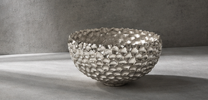 Bol en argent texturé de style minimaliste contemporain, objet décoratif sculptural, commande en gros - Product Image 3