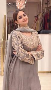 Nouvelle tenue Salwar en soie Chinon pour femme, broderie de 3 mm, travail de codage-Dori, dentelle fantaisie, longueur au sol - Product Image 3
