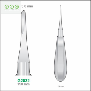 เครื่องมือถอนรากฟันปลายตรง ขนาด 3.0 มม. ทำจากสแตนเลส 420 ด้ามจับแบบกลวง ยาว 140 มม. สามารถนึ่งฆ่าเชื้อและนำกลับมาใช้ใหม่ได้ - Product Image 1